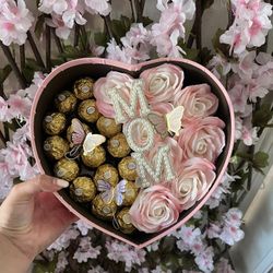 Flower Box With  Ferrero Chocolate For Mothers Day 