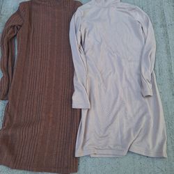 SHEIN Ribbed Knit Sweater Dress - Brown and Light Beige
