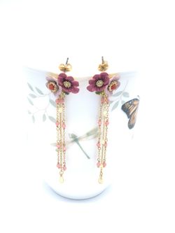 14K Gold Painted Enamel Glazed Earrings