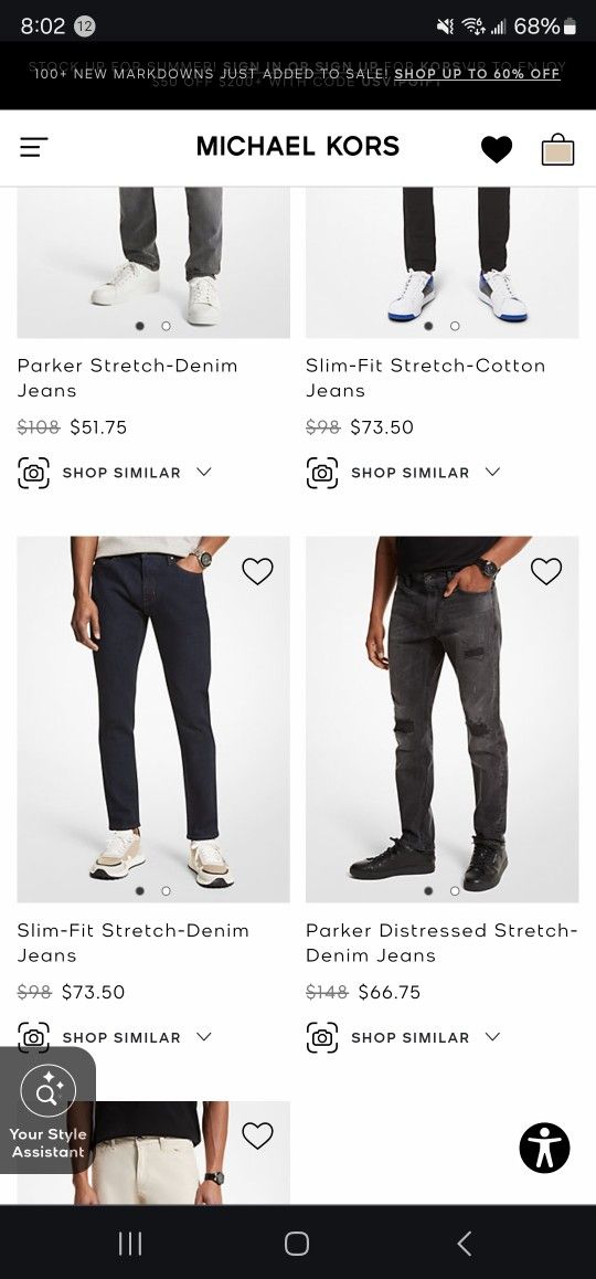 Like New Wore 2 Times Michael Kors Parker Slimfit Mens Jeans Size38x30 Located Rancho&Mill Colton