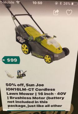 50% off, Sun Joe iON16LM-CT Cordless Lawnmower