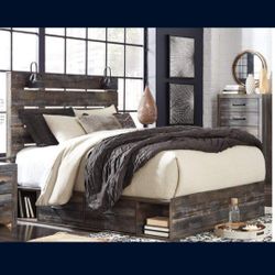 Espresso Brown Queen Size Storage Bed With Lighting 