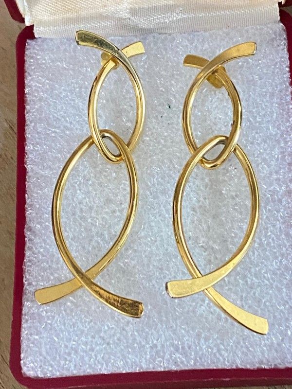 Aretes Largo Laminado Gold Filled Joyería Antigua