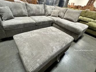 NEW Sectional Sofa and Chaise Set FREE STORAGE OTTOMAN Couch Light Grey color Big SALE Designer Choice Bobs Discount Furniture Style White Beige Black