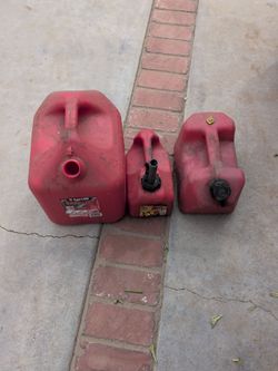 Gas cans 5 gal, 2 gal, 1 gal