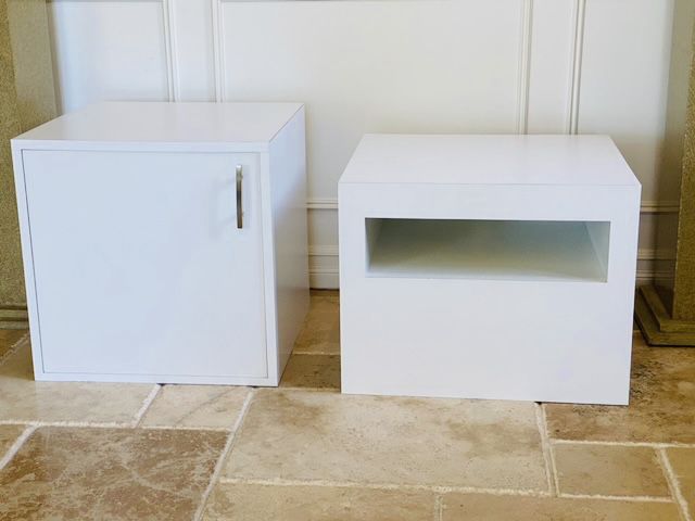 Post Modern White Laminate Cube Tables