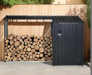 ***FACTORY SEALED*** Outdoor Steel Firewood Rack and Storage Shed with Sloped Roof