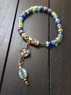 8 1/2” Expandable Floating Charm/ Opaque Glass Bead Charm Bracelet