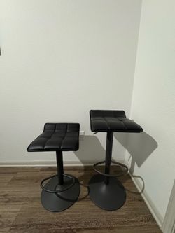 Adjustable Swivel Bar Stool in Black Bonded Leather (Set of 2)