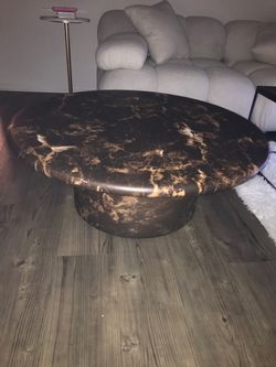 Oval Marble Coffee Table with Pedestal Base