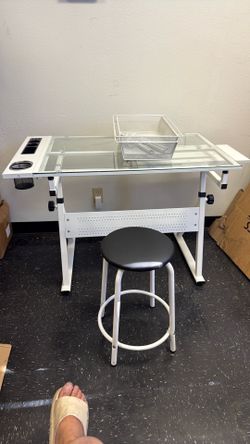 Drafting Table with Stool Height Adjustable Art Craft Desk with Storage