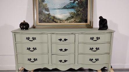 Sage green French provincial dresser