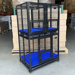 (Brand New) $310 Stacking Dog Crate 37”x25”x64” Heavy-Duty Cage Folding Kennel w/ Plastic Tray (Set of 2)