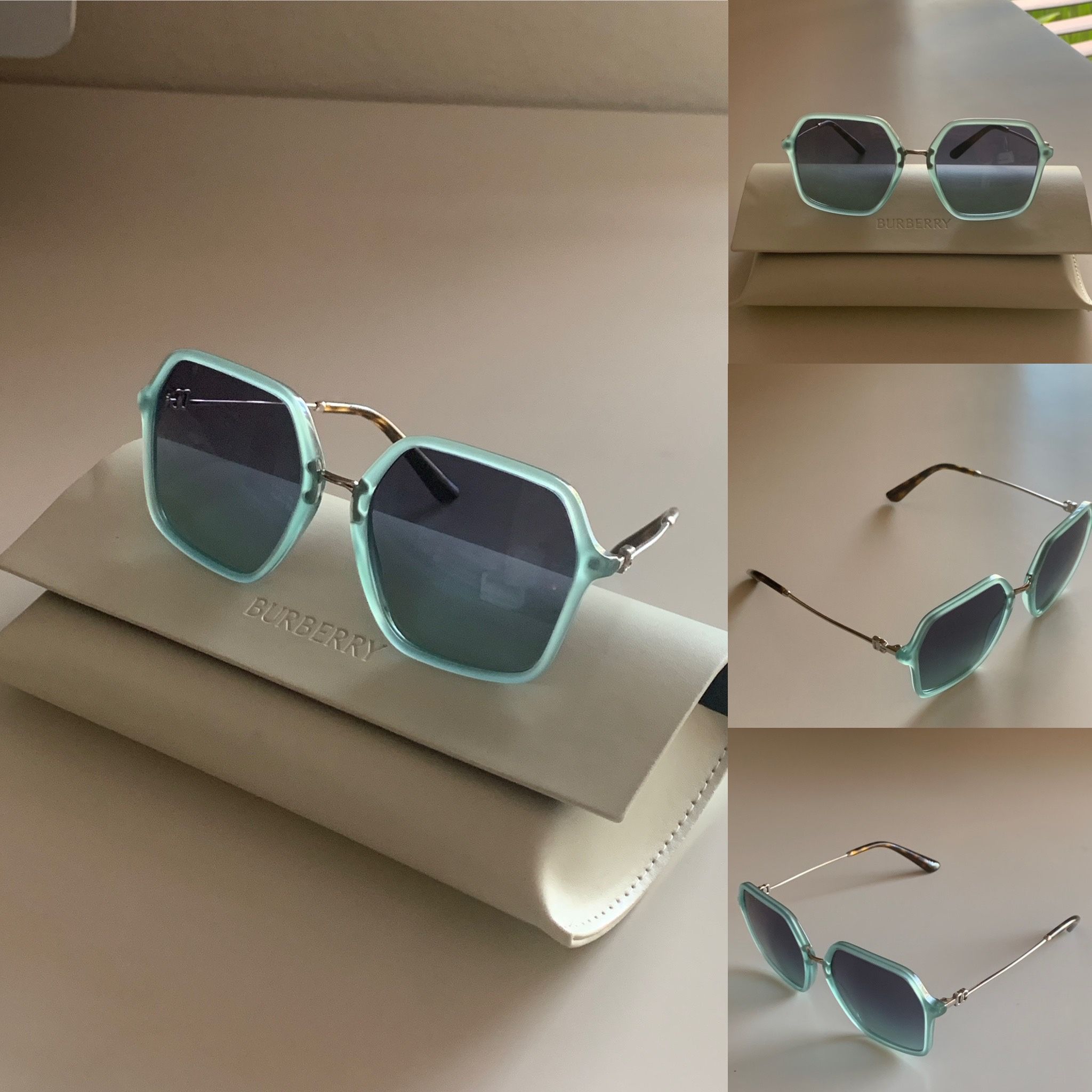 NEW Dolce & Gabbana Gradient Lens Square frame Aqua Blue Sunglasses w/Burberry Case