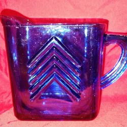 Vintage Cobalt Hazel Atlas Creamer Chevron Blue Large