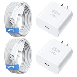 45W USB C Charger Block [2-Pack; NEW] with 10FT Long Charging Cord Cable Replacement for iPhone 17/16 Pro/16 Pro Max/16 Plus