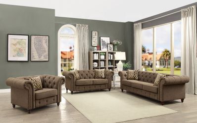 Brown Linen Sofa Set (Sofa & Loveseat - $1,195.00)