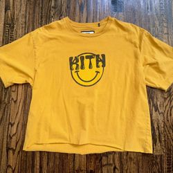 Cropped KITH Yellow/Harvest Gold Smiley Face Vintage T-shirt Size XL
