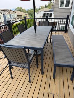 Crate and barrel alfresco table patio chair and bench