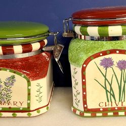 Beautiful OGGI Rosemary & Chives Canister with Airtight Latch Top 