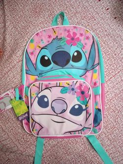Disney Stitch and Angel Backpack with detachable Lunchbag 16 inches tall