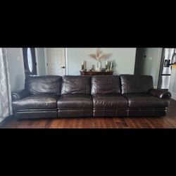 Brown Leather Power Recliner Sofa