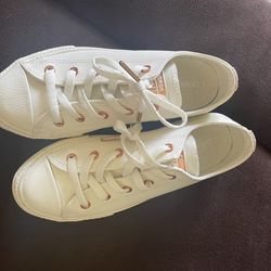 Ivory & Rose Gold Leather Converse 