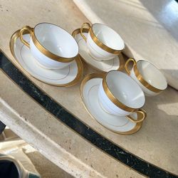 H1935 Vtg Mintons Gold Encrusted Rim Tea Cup Saucer Set Pattern H1935 