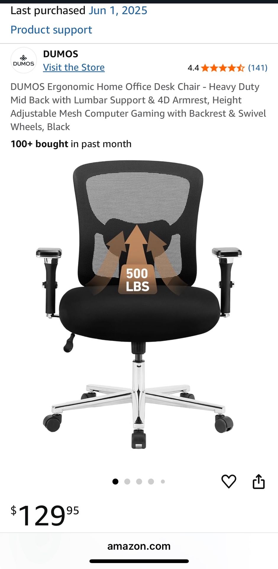 Ergonomic Home Office Desk Chair Heavy Duty with Lumbar Support Height Adjustable-New Condition