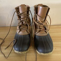 LL Bean Men's Brown Leather Lace Up Duck Bean Boots Size 8M