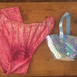 Mermaid Tail With Bikini Top, Pillow And Basket