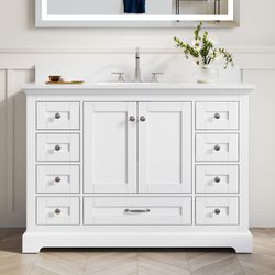 48 Inch Solid Wood Bathroom Vanity with cUPC Undermount Basin with 2 Doors and 9 Drawers