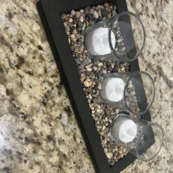 3 Tea Light Candle Rock Garden with 3 Clear Glass Holders