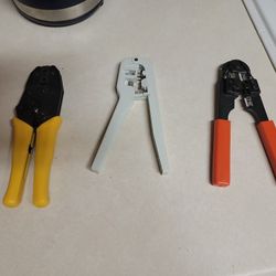 ELECTRIC TOOLS / YELLOW ONE CRIMPING COAXIAL BNC. /ORANGE CRIMP & STRIP 8P8C / VINTAGE RJ11 CRIMP  ALL 3 FOR $40 FIRM PRICE 