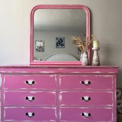 Furniture wused dresser. Restored dresser with a mirror in vintage style.