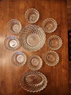 10 PIECE GLASS BOWL SET " AMERICAN " BY FOSTORIA GLASS COMPANY GREAT CONDITION