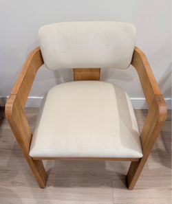 Wood Frame Armchairs with Cream Upholstery