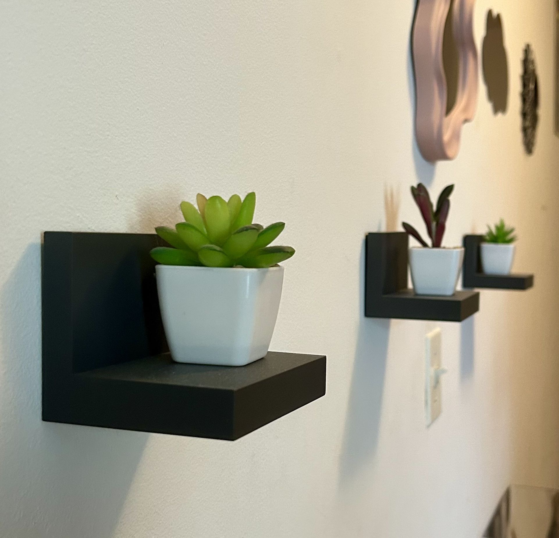 Set of 4 Command Shelves & 4 Succulent Fake Plants - Command Display Ledges for Home Decor