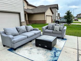 Modern Gray Sofa & Loveseat Set with Ottoman – Clean & Comfortable