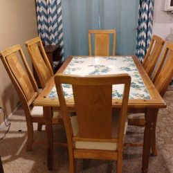 Italian Hand Painted Kitchen Table..Grape Vine Design!@..Solid Wood And Tile Top..Size 62x38 Wide 30 Inches Tall...6 Padded Solid Wood Kitchen Chairs.