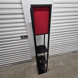 63" Column Floor Lamp with 3-Tier Shelves w/Red Lamp Shade