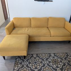 Living Spaces Yellow Sofa + Ottoman - Great Condition!