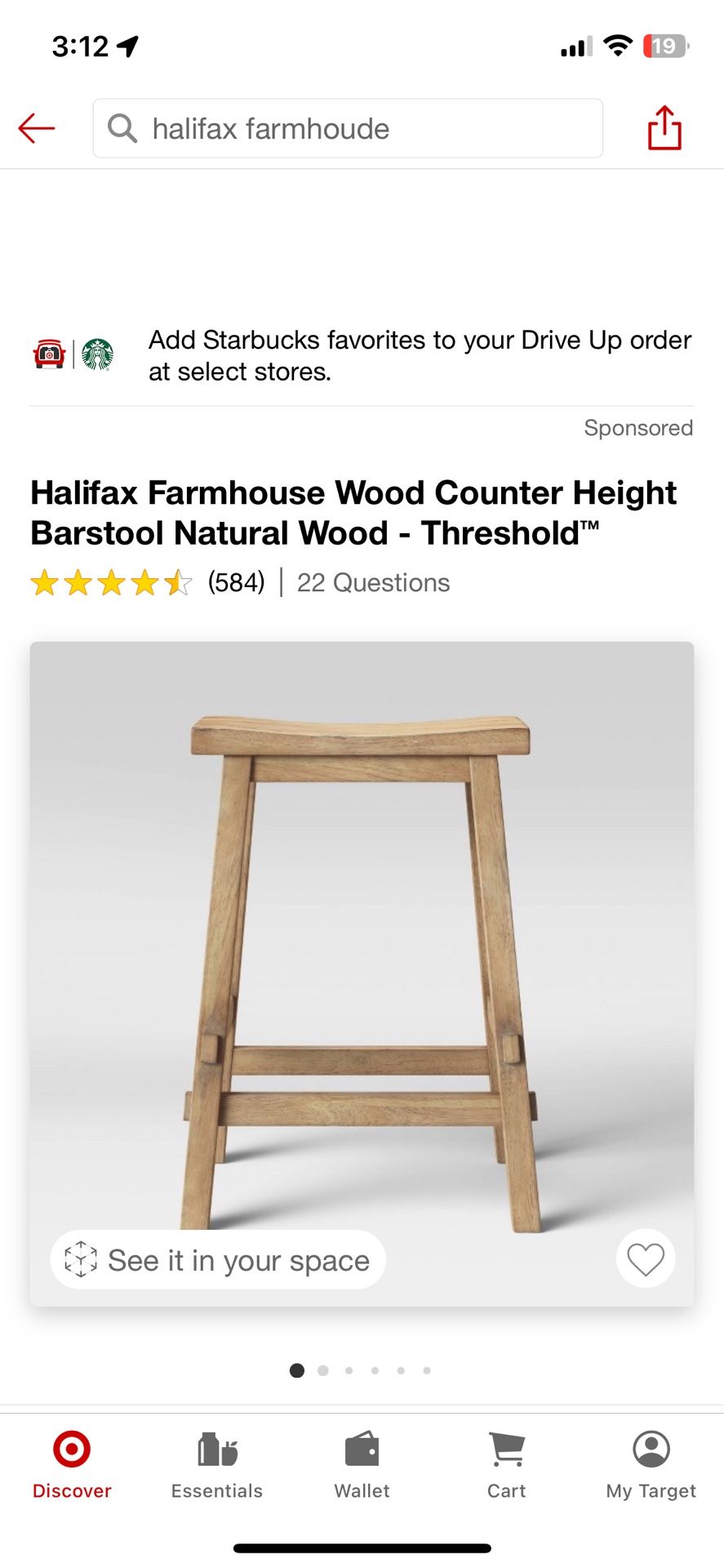 Threshold Halifax 24” Counter Stool- Natural