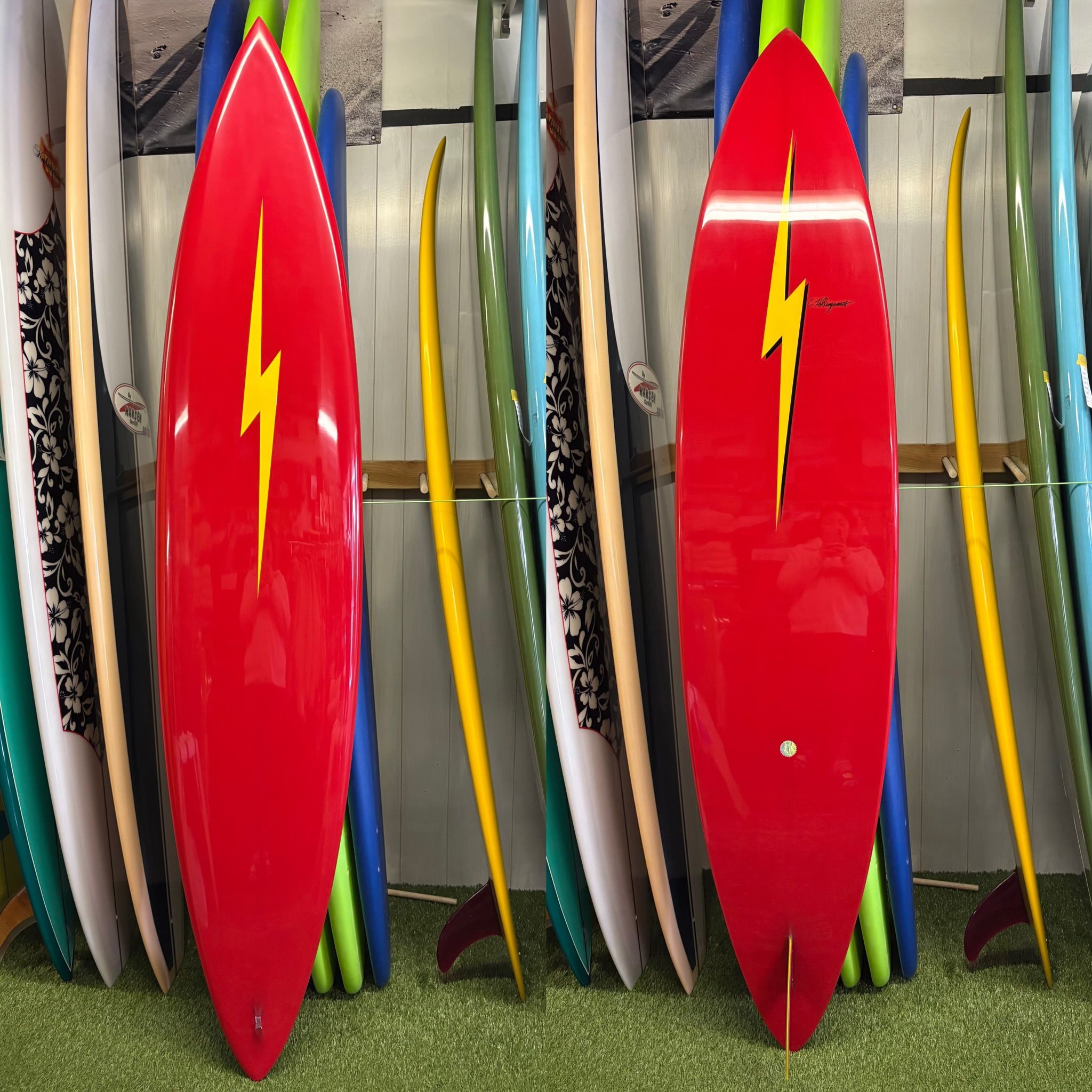 New 7’10 Lighting Bold Pipeliner Glassed on Fin-Red Surfboard