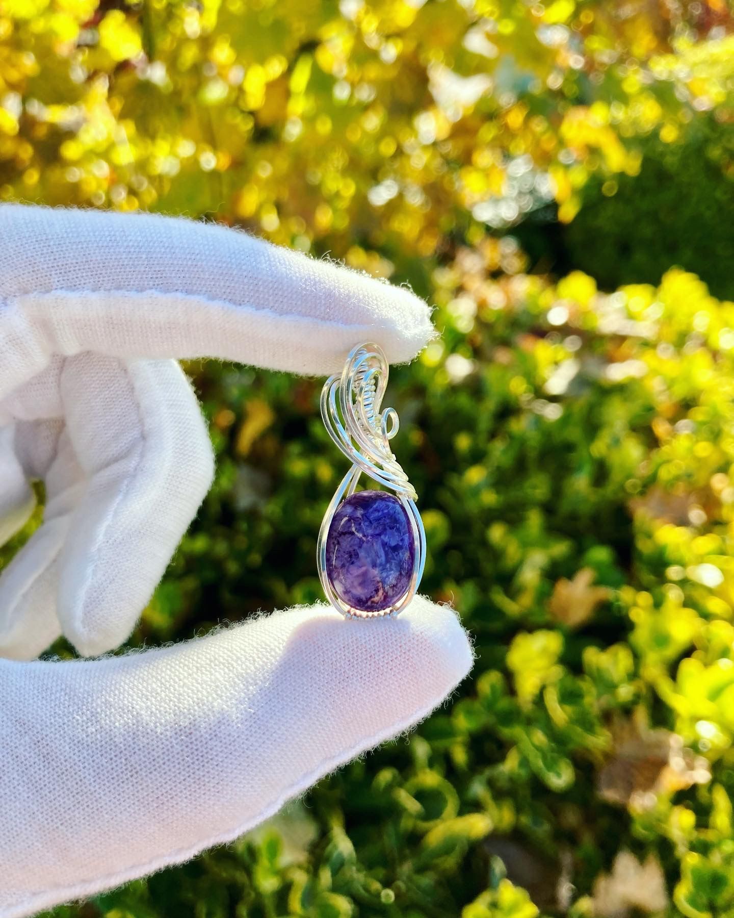 Sterling Silver Wire Wrap Charoite Pendant