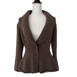 Lafayette 148 New York Woman's Brown Knit Jacket Cardigan Sweater 1 Snap Alpaca/Wool, Sz M.