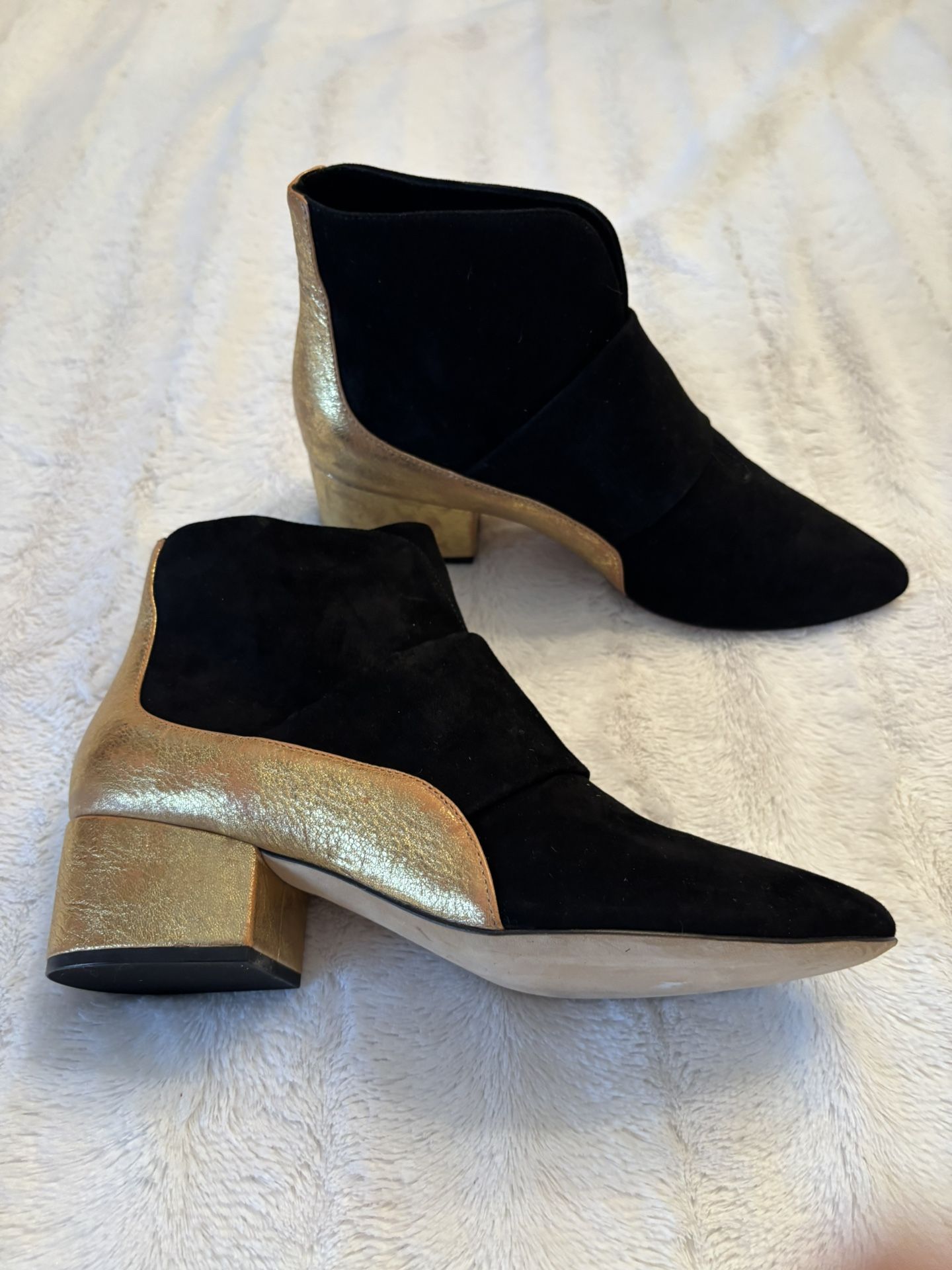 Women’s Black And Gold Elie Tahari Suede And Leather Booties