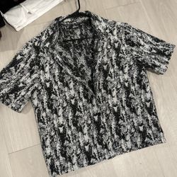 Pattern Button Shirt – Black White – Size M