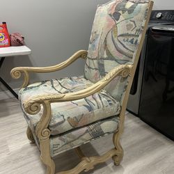 Vintage French Country Carved Wood Accent Chair