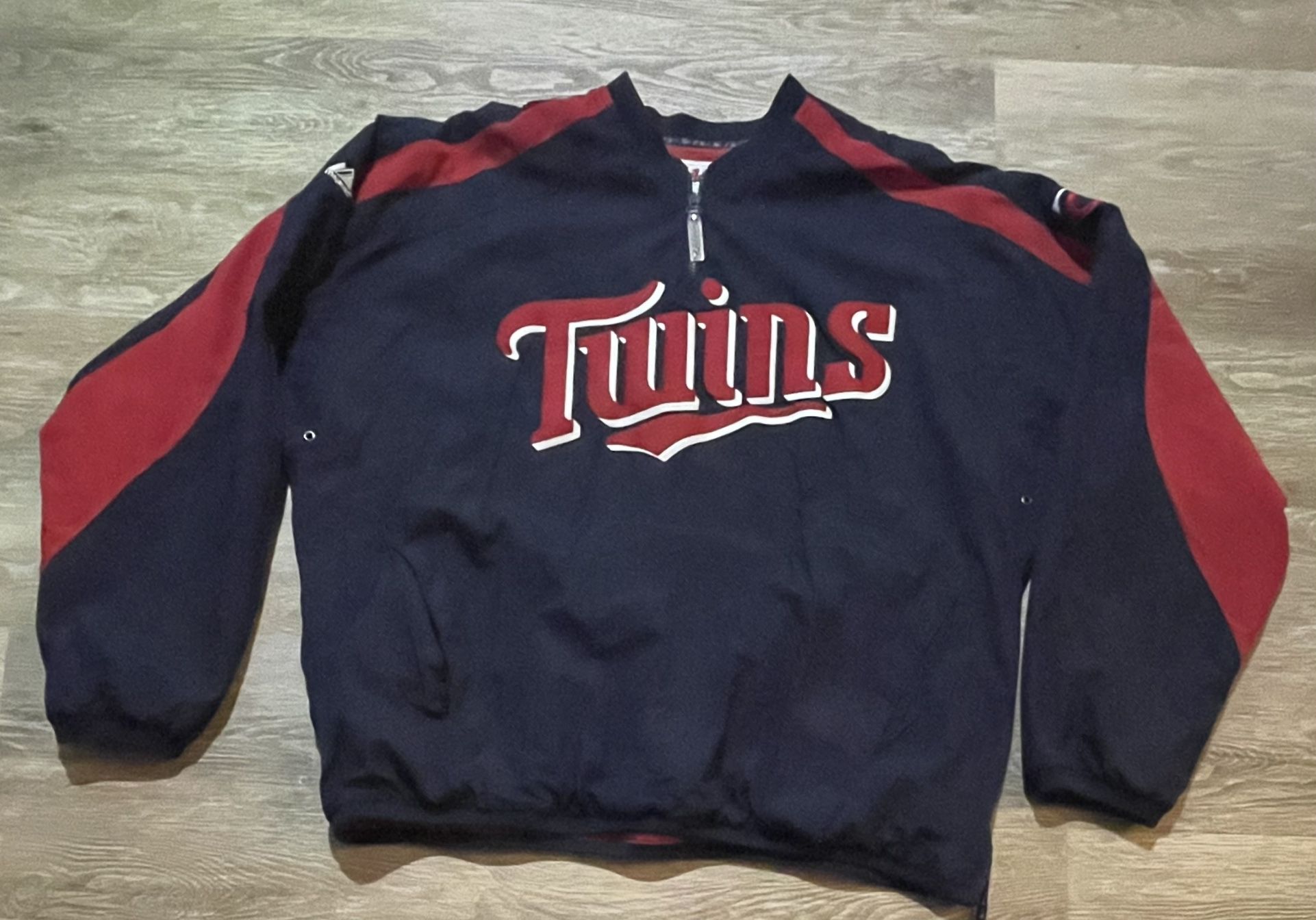 Minnesota Twins Majestic pullover 1/4 zip up Jacket Mens size X-Large Red Blue